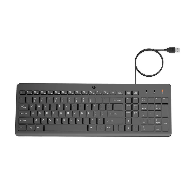 HP 150 vadu tastatūra, pilna izmēra (100%), vadu, USB, mehāniska, QWERTY, melna