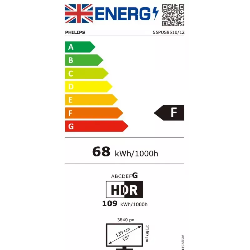 Televizors Philips 55PUS8510 55 collu QLED 4K Ultra HD, Titan OS, Wi‑Fi, Bluetooth 5.2, HDR10+, 3×HDMI, 2×USB, 20W, melns