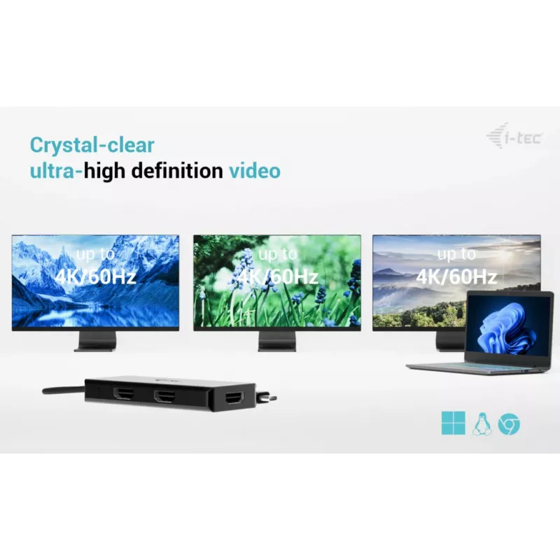 i-tec USB-C Triple 4K HDMI video adapteris, Power Delivery 100W