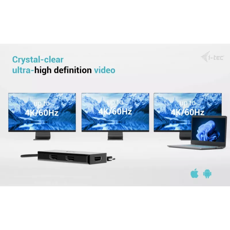 i-tec USB-C Triple 4K HDMI video adapteris, Power Delivery 100W