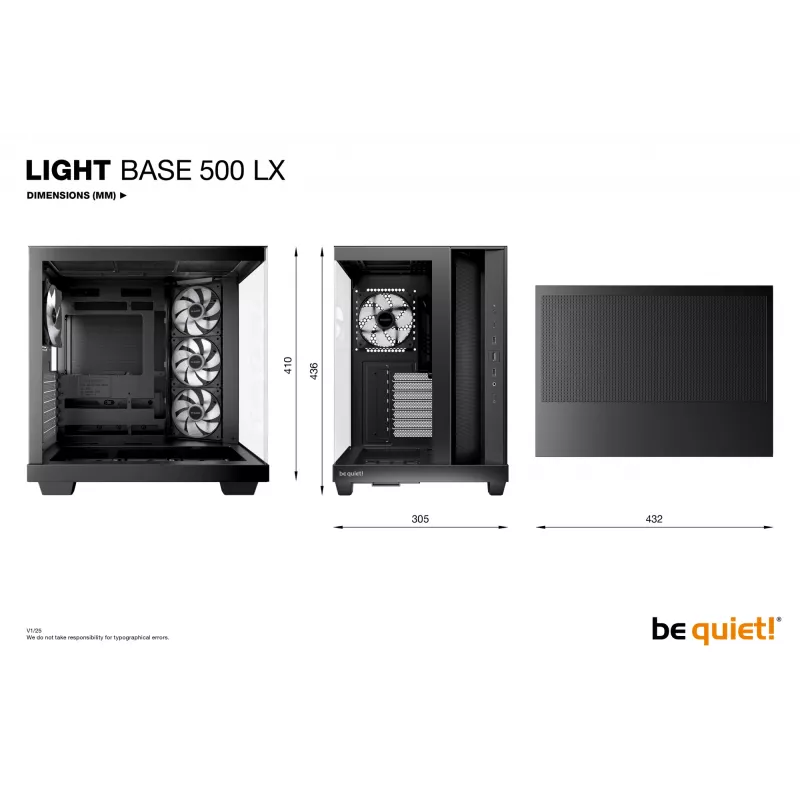 PC korpuss be quiet! Light Base 500 LX Melns Midi Tower ATX 3x 120 mm ventilatori
