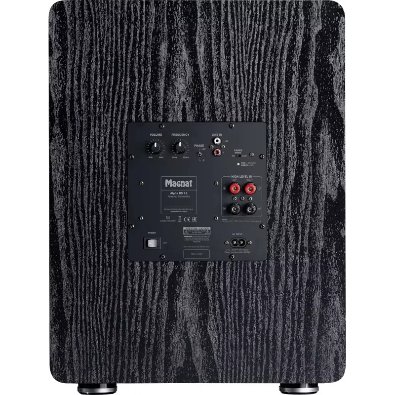 Aktīvais zemfrekvences skaļrunis Magnat Alpha RS12 — 12 collu draiveris, 120 W RMS, 20–200 Hz, D klase, melns