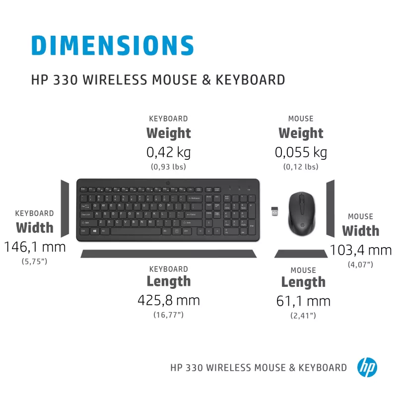 HP 330 Wireless pele and tastatūra Combination, Full-size (100%), bezvadu, RF Wireless, QWERTY, melna, iekļauta pele