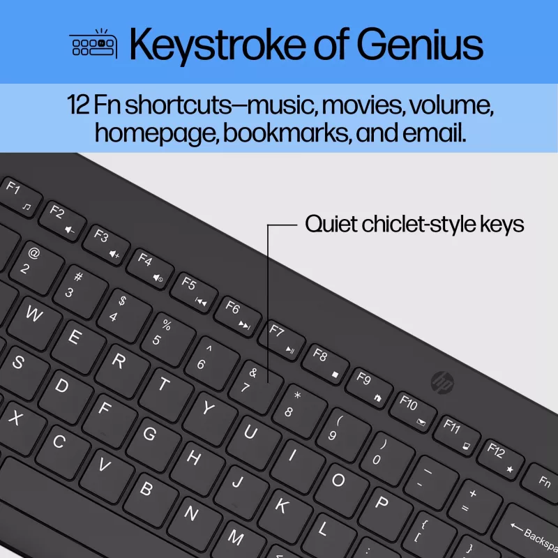 HP 330 Wireless pele and tastatūra Combination, Full-size (100%), bezvadu, RF Wireless, QWERTY, melna, iekļauta pele