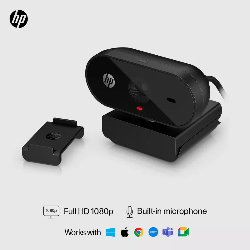 HP 320 FHD tīmekļa kamera, 1920 x 1080 pikseļi, Full HD, 30 kadri sekundē, Mājas, USB, melna