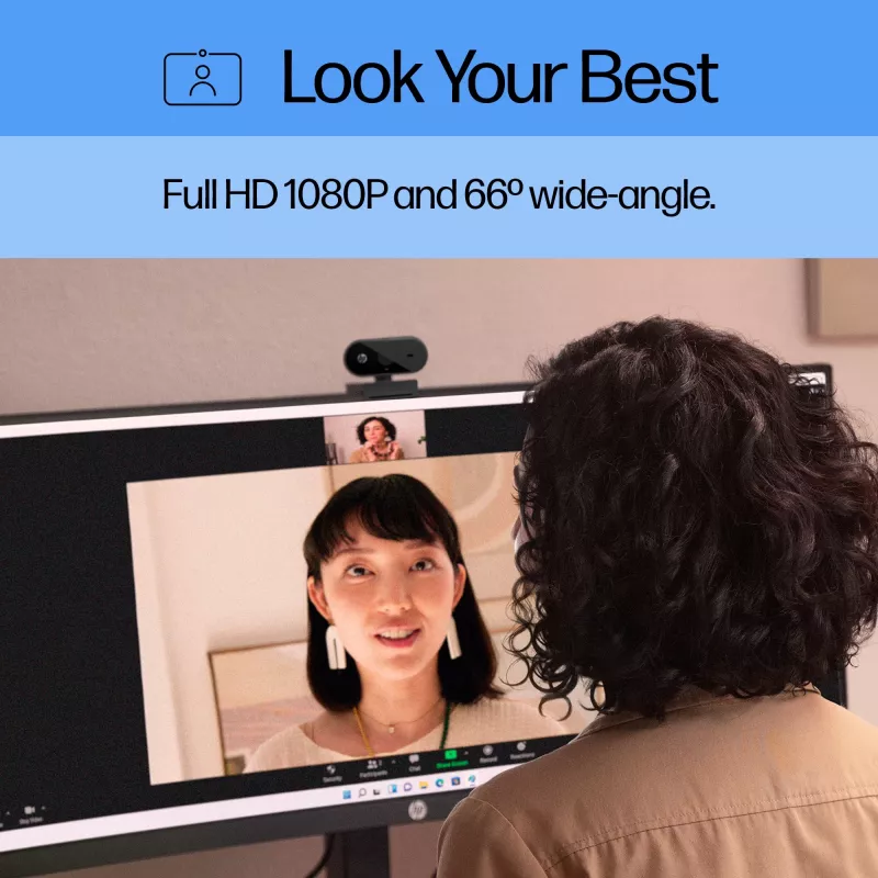HP 320 FHD tīmekļa kamera, 1920 x 1080 pikseļi, Full HD, 30 kadri sekundē, Mājas, USB, melna
