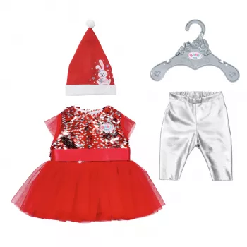 Leļļu kleita ZAPF BABY born Ziemassvētku kleita 43 cm lellēm, tekstils, daudzkrāsaina, salokāma, vecums 3–12