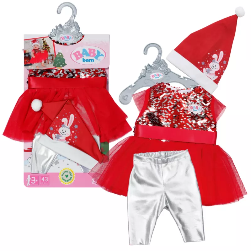 Leļļu kleita ZAPF BABY born Ziemassvētku kleita 43 cm lellēm, tekstils, daudzkrāsaina, salokāma, vecums 3–12