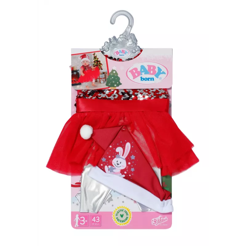 Leļļu kleita ZAPF BABY born Ziemassvētku kleita 43 cm lellēm, tekstils, daudzkrāsaina, salokāma, vecums 3–12