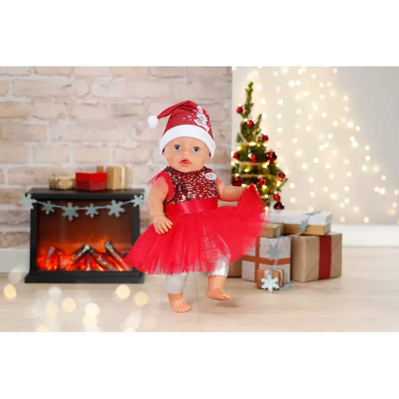 Leļļu kleita ZAPF BABY born Ziemassvētku kleita 43 cm lellēm, tekstils, daudzkrāsaina, salokāma, vecums 3–12