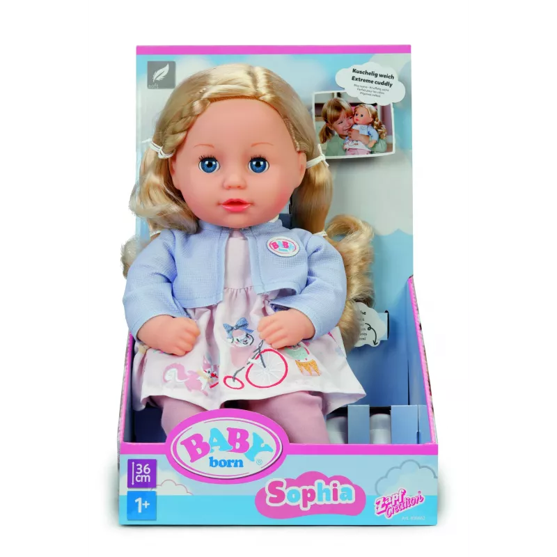 Lelle ZAPF BABY born Sophia Rose 36 cm — audums un plastmasa, daudzkrāsains, vecumam no 3 gadiem