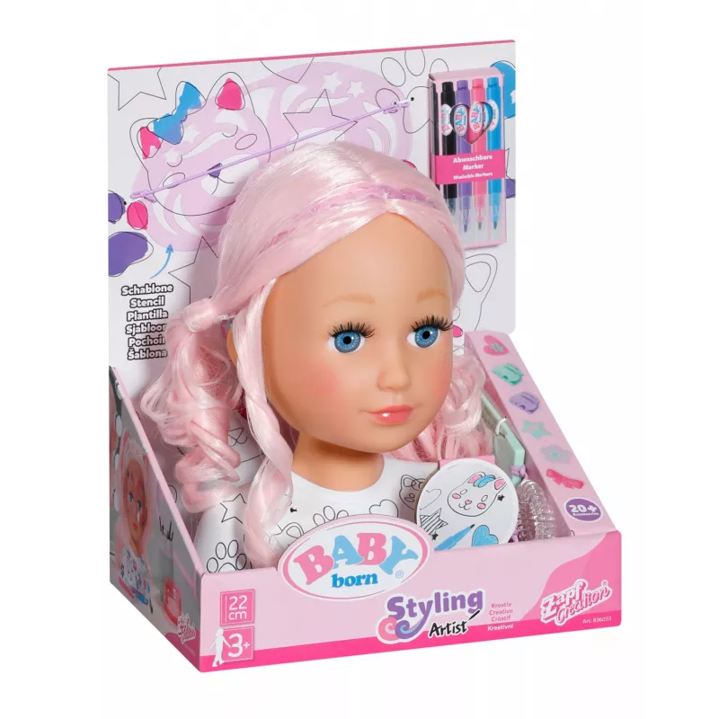 BABY born Styling Head Artist, grima/veidošanas lelles galva, sieviete, 3 gadi, daudzkrāsains