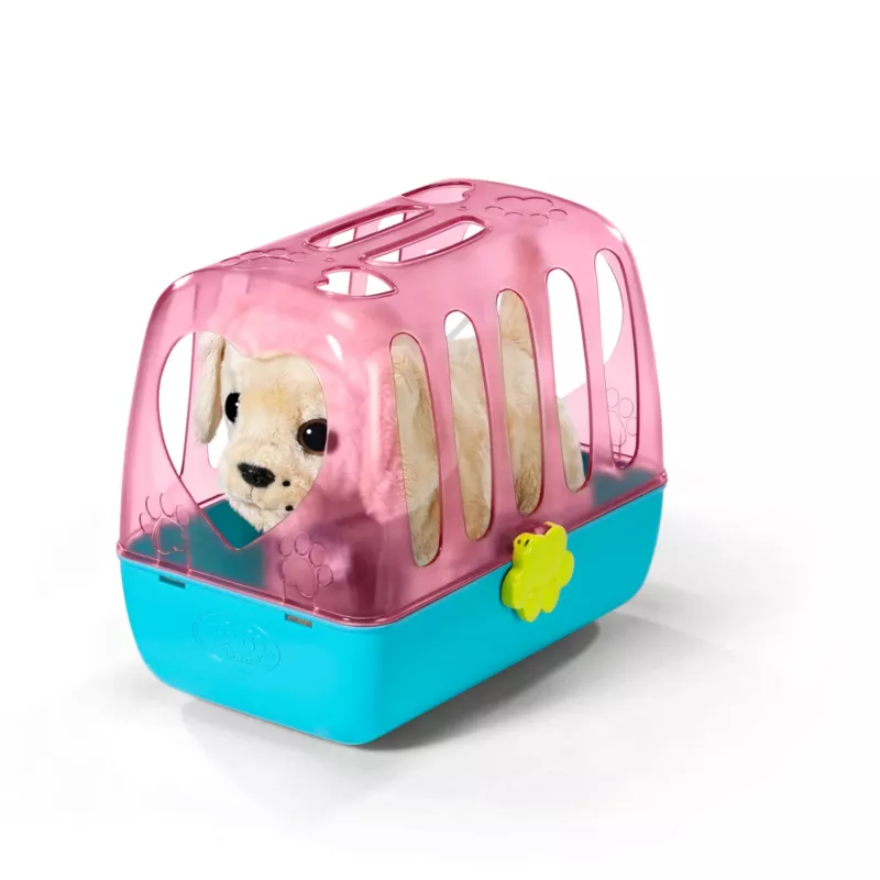 Leļļu mīlulis ZAPF BABY born My Dog Lucky ar kasti — tekstils/plastmasa, daudzkrāsains, vecumam 3–12 gadi, nepieciešamas 4×AAA