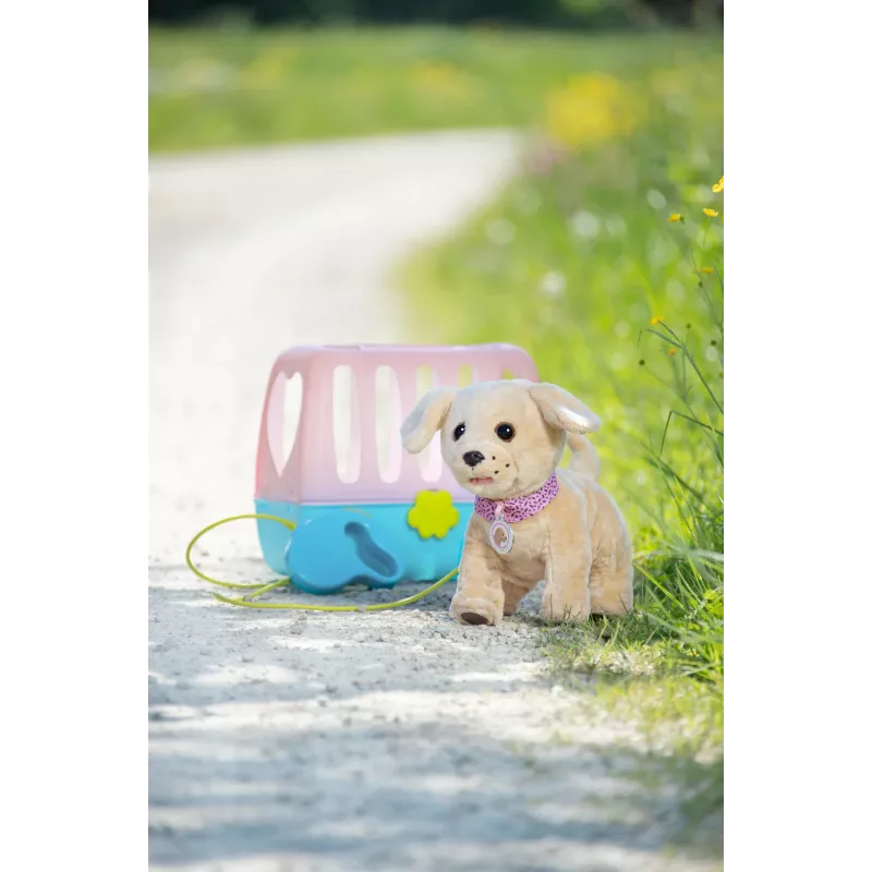 Leļļu mīlulis ZAPF BABY born My Dog Lucky ar kasti — tekstils/plastmasa, daudzkrāsains, vecumam 3–12 gadi, nepieciešamas 4×AAA