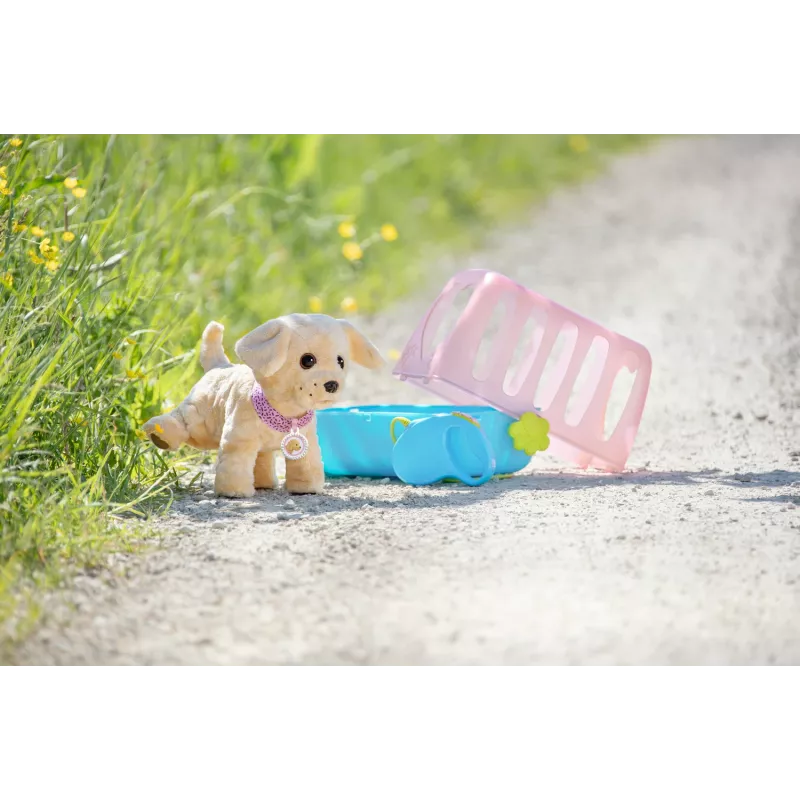 Leļļu mīlulis ZAPF BABY born My Dog Lucky ar kasti — tekstils/plastmasa, daudzkrāsains, vecumam 3–12 gadi, nepieciešamas 4×AAA