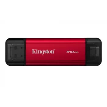 Ārējais SSD Kingston 512 GB divu USB-A/USB-C portatīvais, USB 3.2 Gen 2, lasīšana 1050 MB/s, rakstīšana 950 MB/s, melns/sarkans