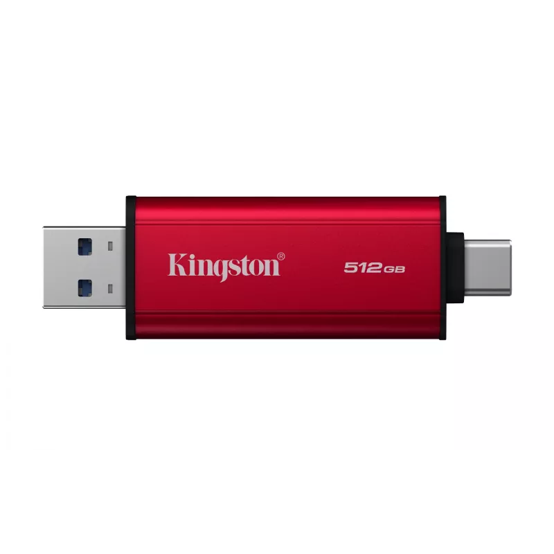 Ārējais SSD Kingston 512 GB divu USB-A/USB-C portatīvais, USB 3.2 Gen 2, lasīšana 1050 MB/s, rakstīšana 950 MB/s, melns/sarkans