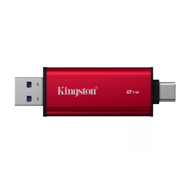 Ārējais SSD Kingston 2 TB Dual USB-A/USB-C, USB 3.2 Gen 2, lasīšanas ātrums 1050 MB/s, rakstīšanas ātrums 950 MB/s, melns/sarkans
