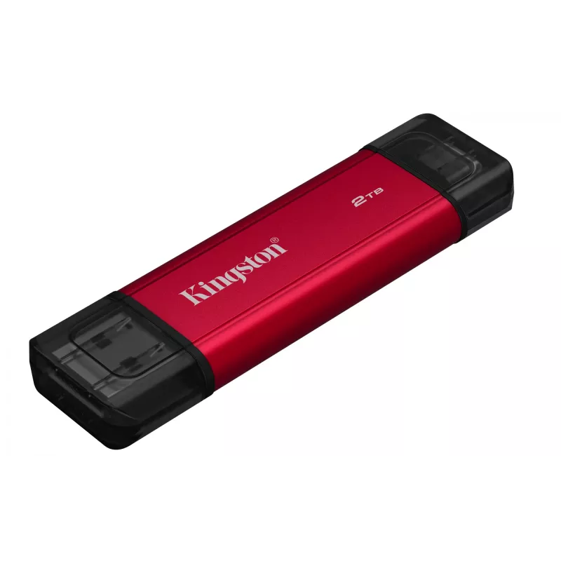 Ārējais SSD Kingston 2 TB Dual USB-A/USB-C, USB 3.2 Gen 2, lasīšanas ātrums 1050 MB/s, rakstīšanas ātrums 950 MB/s, melns/sarkans