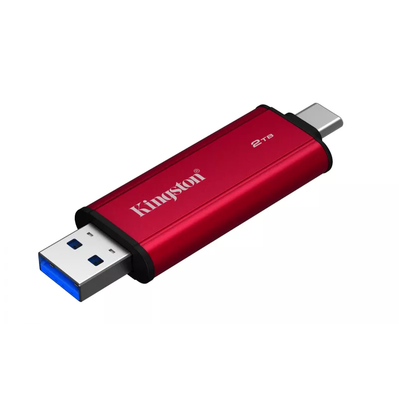 Ārējais SSD Kingston 2 TB Dual USB-A/USB-C, USB 3.2 Gen 2, lasīšanas ātrums 1050 MB/s, rakstīšanas ātrums 950 MB/s, melns/sarkans