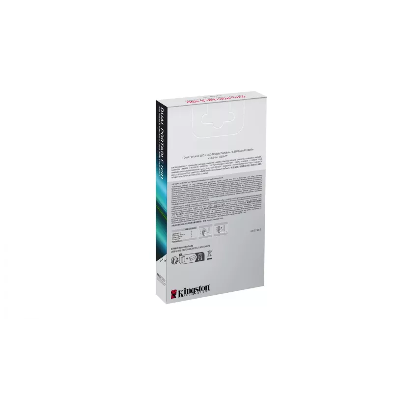 Ārējais SSD Kingston 2 TB Dual USB-A/USB-C, USB 3.2 Gen 2, lasīšanas ātrums 1050 MB/s, rakstīšanas ātrums 950 MB/s, melns/sarkans