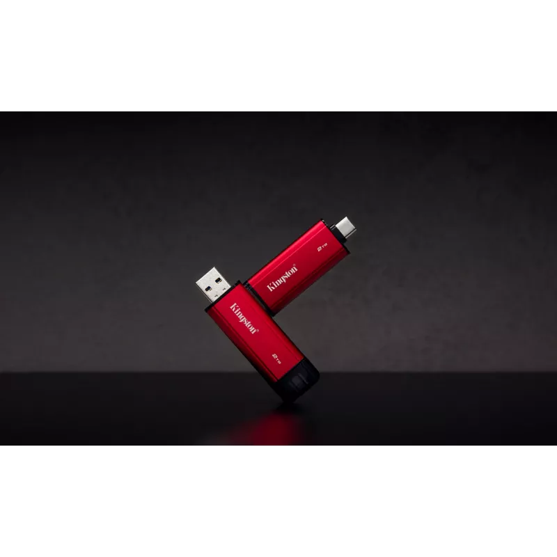 Ārējais SSD Kingston 2 TB Dual USB-A/USB-C, USB 3.2 Gen 2, lasīšanas ātrums 1050 MB/s, rakstīšanas ātrums 950 MB/s, melns/sarkans