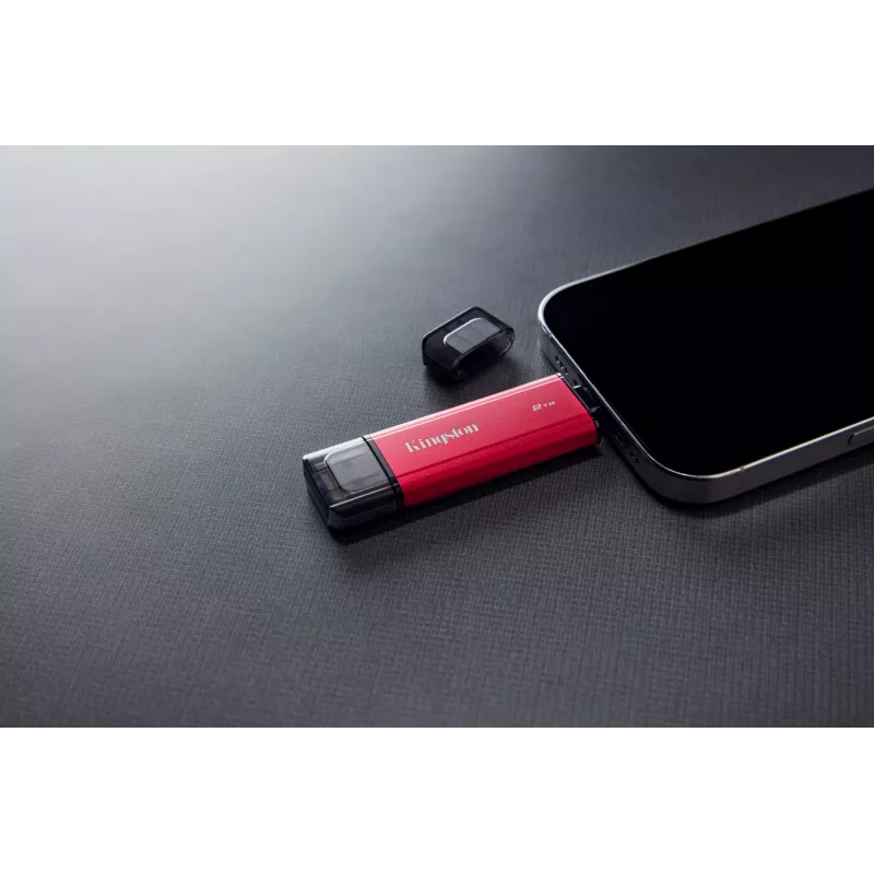 Ārējais SSD Kingston 2 TB Dual USB-A/USB-C, USB 3.2 Gen 2, lasīšanas ātrums 1050 MB/s, rakstīšanas ātrums 950 MB/s, melns/sarkans