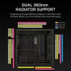 PC Midi Tower korpuss CORSAIR FRAME 5000D RS — melns, ATX/EATX atbalsts, 3x140 mm priekšējie ventilatori, rūdīts stikls, 250×556×542 mm