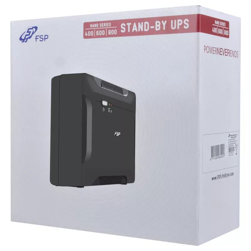 FSP Nano 600 nepārtrauktās barošanas avots (UPS) Gaidstāves (bezsaistes) 0,6 kVA 360 W 2 maiņstrāvas kontaktligzdas(-u)