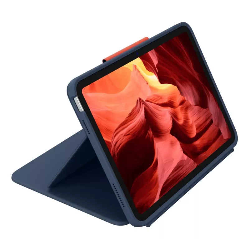 Klavieru futrālis Logitech Rugged Combo 4 Touch QWERTZ German Smart Connector Blue, paredzēts iPad 10th gen (A16) ar skārienpaliktni, doks 256×195×20 mm