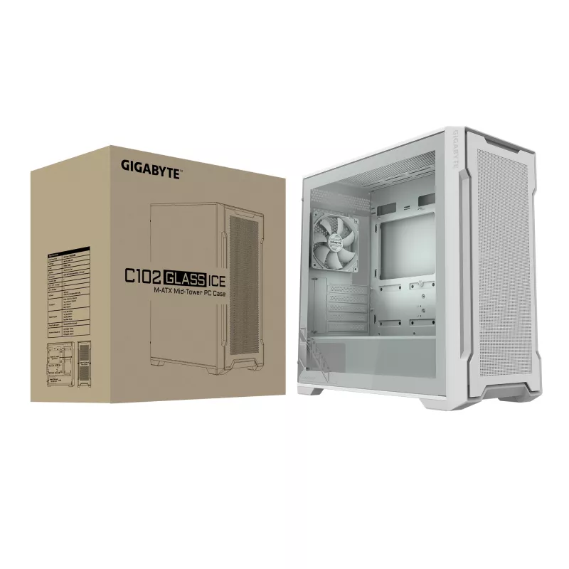 PC Case GIGABYTE C102 GLASS Midi Tower balta