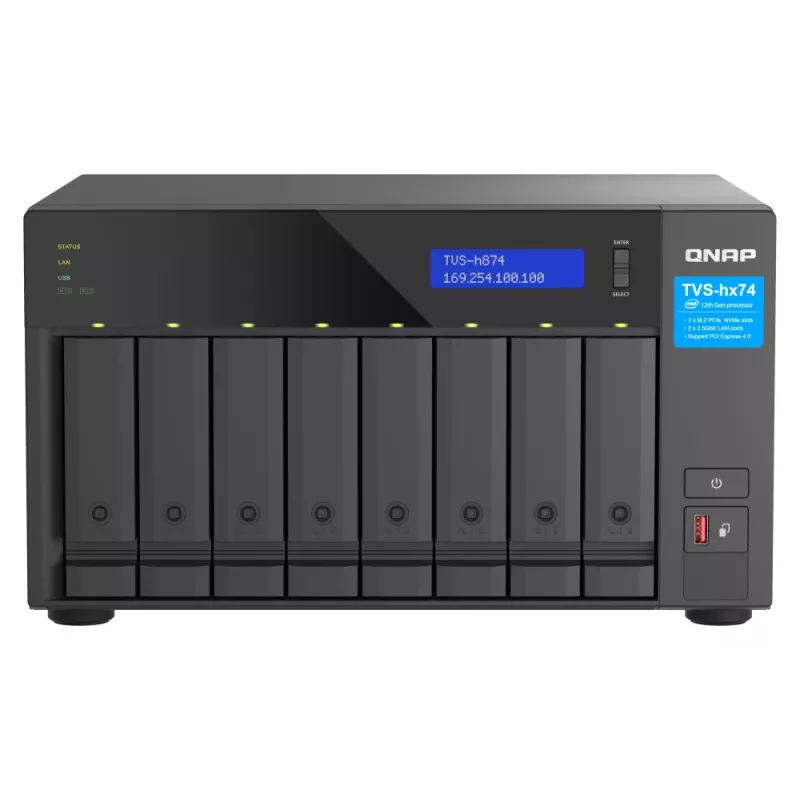 QNAP TVS-h874X NAS Tornis Intel® Core™ i9 64 GB DDR4 0 TB QuTS hero Melns