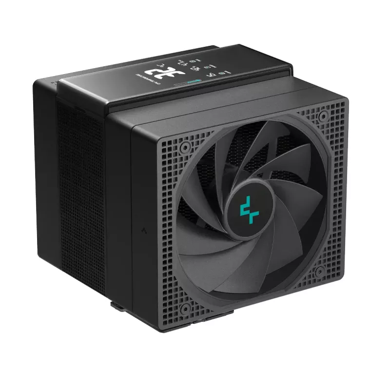 Gaisa dzesētājs DeepCool ASSASSIN IV VC VISION — divu ventilatoru 120/140 mm, 300 W TDP, 7 siltuma caurules, saderīgs ar LGA115x/LGA1200/LGA1700/LGA20xx, melns