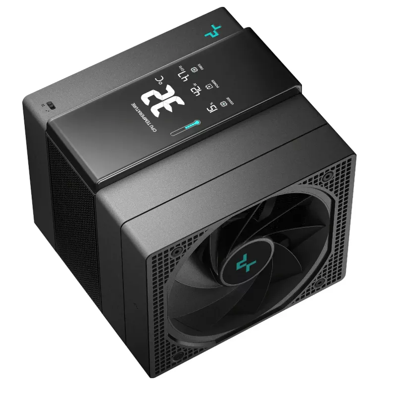 Gaisa dzesētājs DeepCool ASSASSIN IV VC VISION — divu ventilatoru 120/140 mm, 300 W TDP, 7 siltuma caurules, saderīgs ar LGA115x/LGA1200/LGA1700/LGA20xx, melns