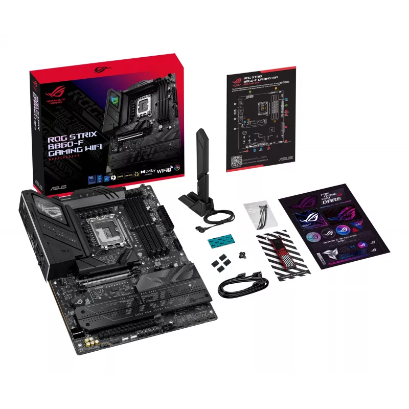 Mātesplate ASUS ROG STRIX B860-F GAMING WIFI — Intel B860, LGA 1851, ATX, DDR5, 4x DIMM, Wi‑Fi 7, 2.5Gb LAN, 4x M.2