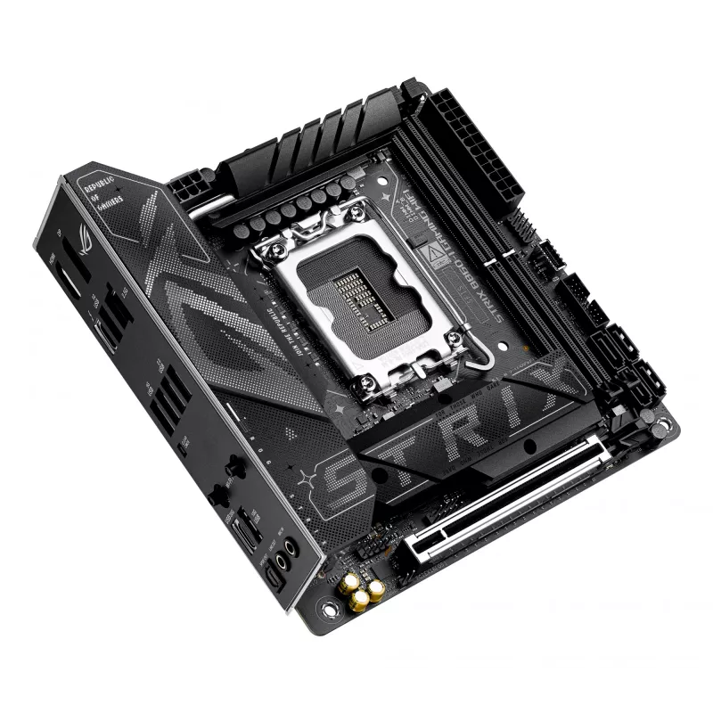Mātesplate ASUS ROG STRIX B860-I GAMING WIFI — Intel B860, LGA 1851, mini ITX, 2× DDR5 DIMM (līdz 128 GB), Wi‑Fi 7, 2,5 Gb LAN