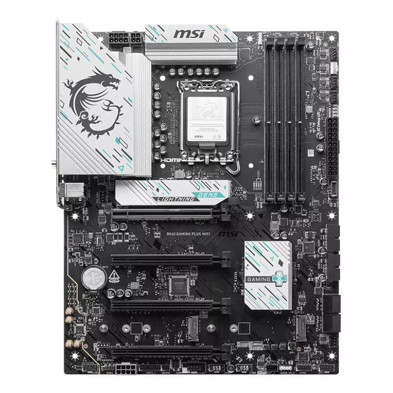 Mātesplate MSI B860 GAMING PLUS WIFI — Intel B860, LGA 1851, ATX, DDR5, 4x DIMM, 3x M.2, Wi‑Fi 7, 5GbE