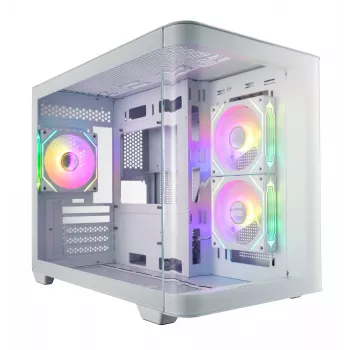 FSP S380-WA korpuss Mini Tower mITX, mATX balts ARGB, Micro Tower, PC, balts, micro ATX, Mini-ITX, SPCC, Rūdīts stikls, Spēlēm