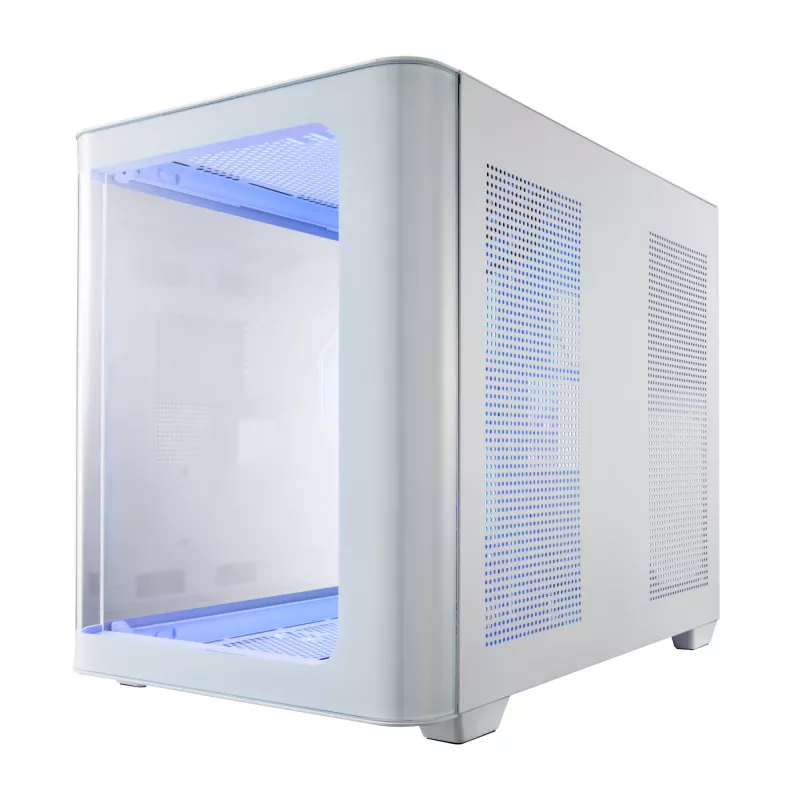 FSP S380-WA korpuss Mini Tower mITX, mATX balts ARGB, Micro Tower, PC, balts, micro ATX, Mini-ITX, SPCC, Rūdīts stikls, Spēlēm