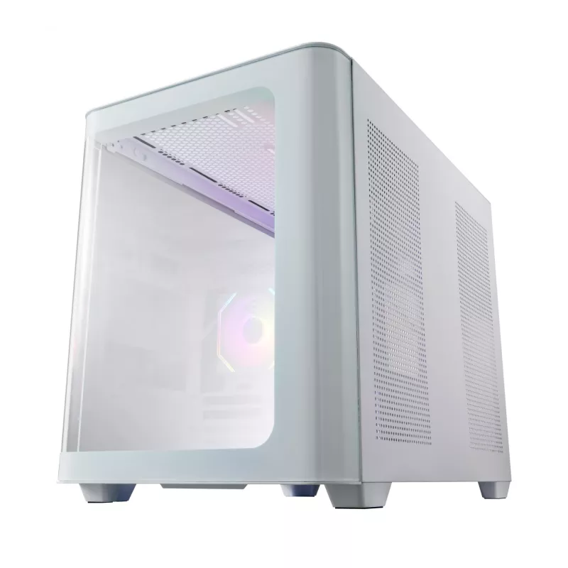 FSP S380-WA korpuss Mini Tower mITX, mATX balts ARGB, Micro Tower, PC, balts, micro ATX, Mini-ITX, SPCC, Rūdīts stikls, Spēlēm