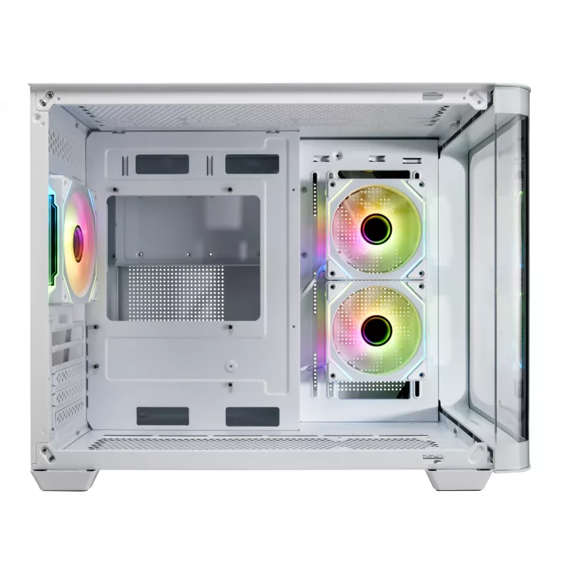 FSP S380-WA korpuss Mini Tower mITX, mATX balts ARGB, Micro Tower, PC, balts, micro ATX, Mini-ITX, SPCC, Rūdīts stikls, Spēlēm