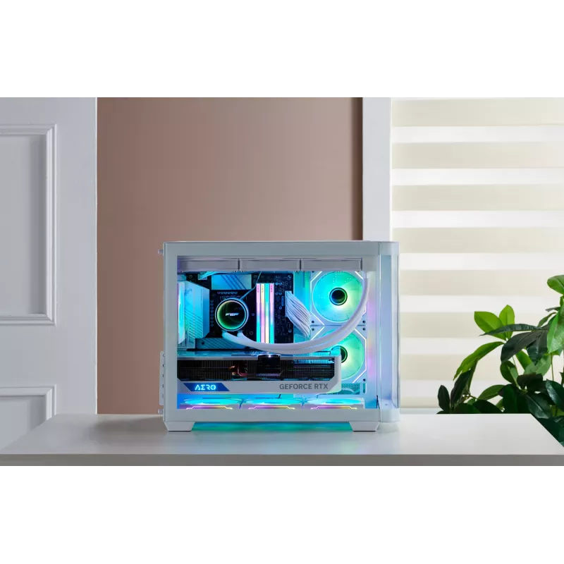 FSP S380-WA korpuss Mini Tower mITX, mATX balts ARGB, Micro Tower, PC, balts, micro ATX, Mini-ITX, SPCC, Rūdīts stikls, Spēlēm