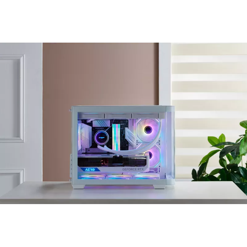 FSP S380-WA korpuss Mini Tower mITX, mATX balts ARGB, Micro Tower, PC, balts, micro ATX, Mini-ITX, SPCC, Rūdīts stikls, Spēlēm