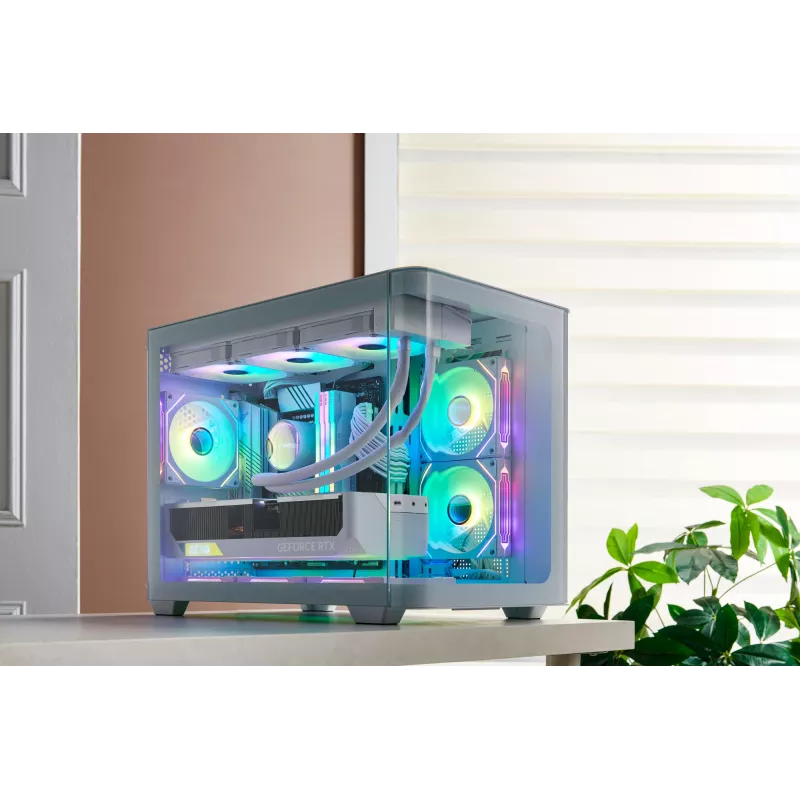 FSP S380-WA korpuss Mini Tower mITX, mATX balts ARGB, Micro Tower, PC, balts, micro ATX, Mini-ITX, SPCC, Rūdīts stikls, Spēlēm