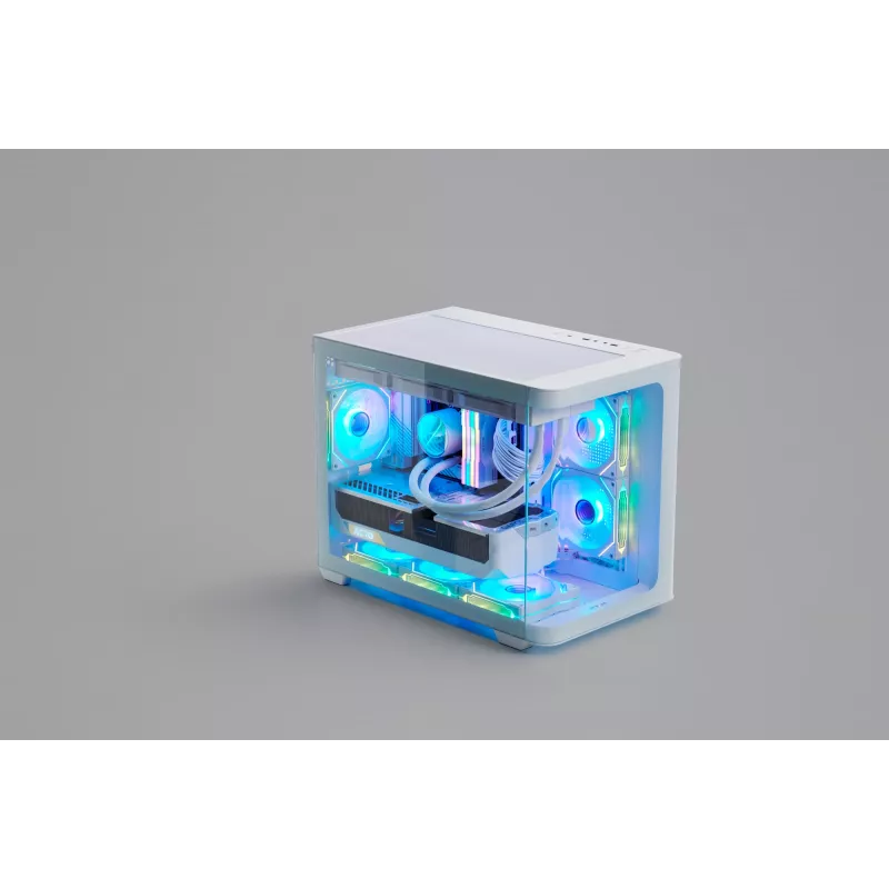 FSP S380-WA korpuss Mini Tower mITX, mATX balts ARGB, Micro Tower, PC, balts, micro ATX, Mini-ITX, SPCC, Rūdīts stikls, Spēlēm
