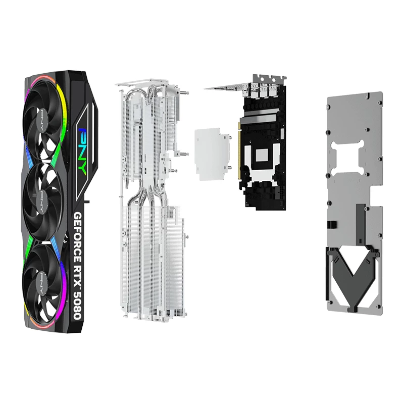 PNY GeForce RTX 5080 16 GB ARGB pārspīlēta, trīs ventilatori - 16 GB GDDR7 - DisplayPort 2.1b / HDMI 2.1b