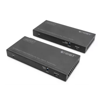 DIGITUS HDBaseT KVM pagarinātāja komplekts. 150m 4K/60Hz. USB 2.0. PoC. IR. melns