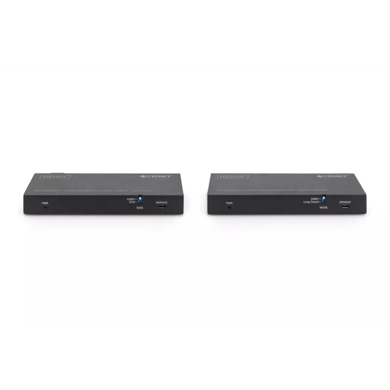 DIGITUS HDBaseT KVM pagarinātāja komplekts. 150m 4K/60Hz. USB 2.0. PoC. IR. melns