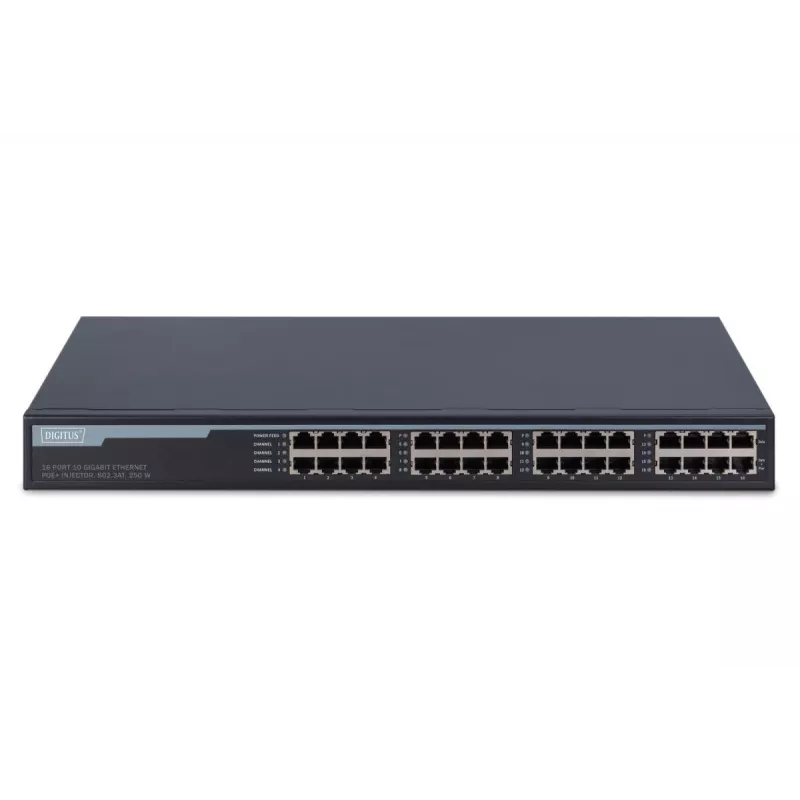 Gigabit Ethernet PoE+ Inžektors Digitus DN-95116 16 Portu 250W