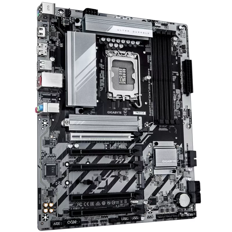 Mātesplate GIGABYTE B860 DS3H — atbalsta Intel Core Ultra procesorus, 8+1+2+2 fāžu VRM, līdz 9066 MHz DDR5, 1xPCIe 5.0 + 1xPCIe 4.0 M.2, 2.5 GbE LAN, USB 3.2 Gen 2x2
